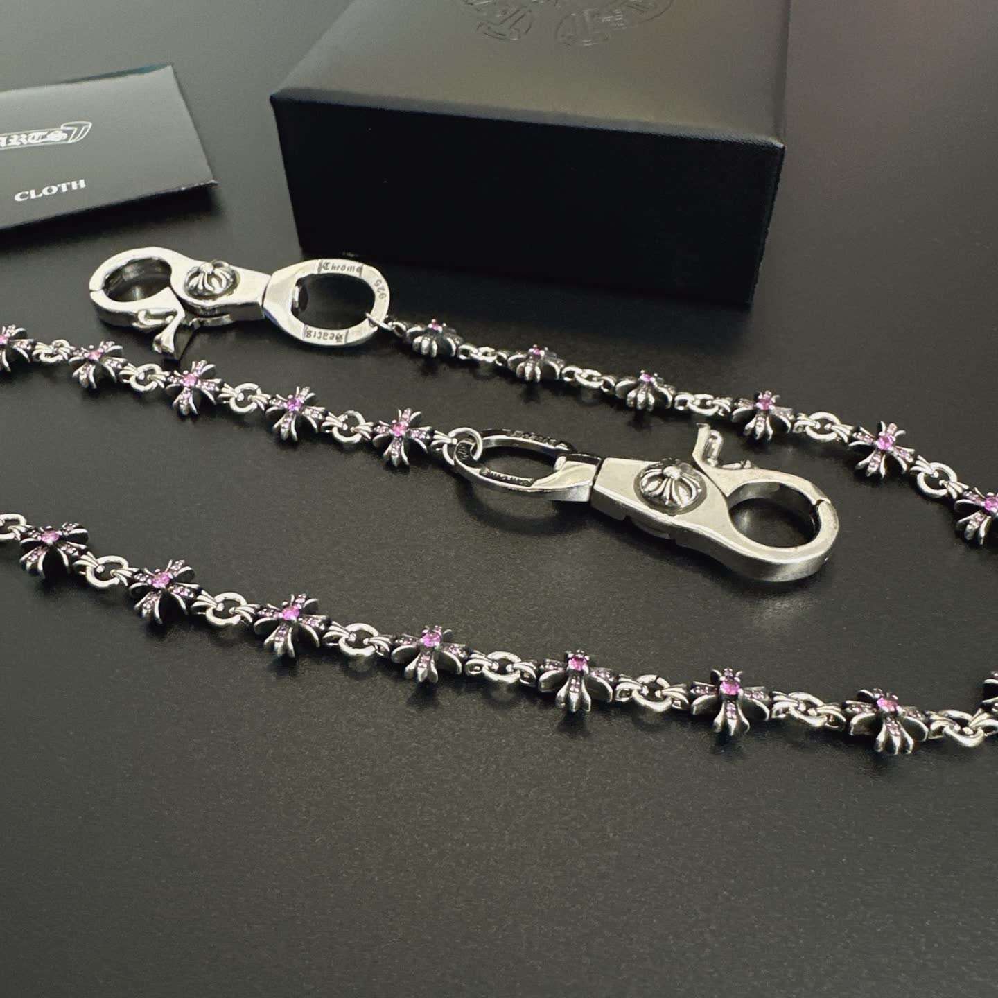 Chrome Hearts Silver Chain with Pink Crystals